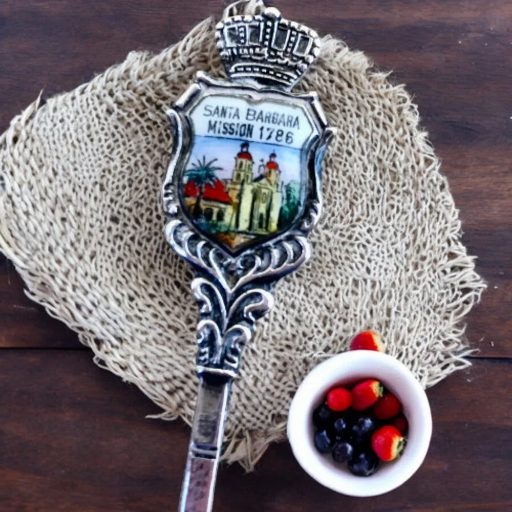 Santa Barbara Mission CA 1786 SilverPlate Souvenir Spoon TINY made in Germany